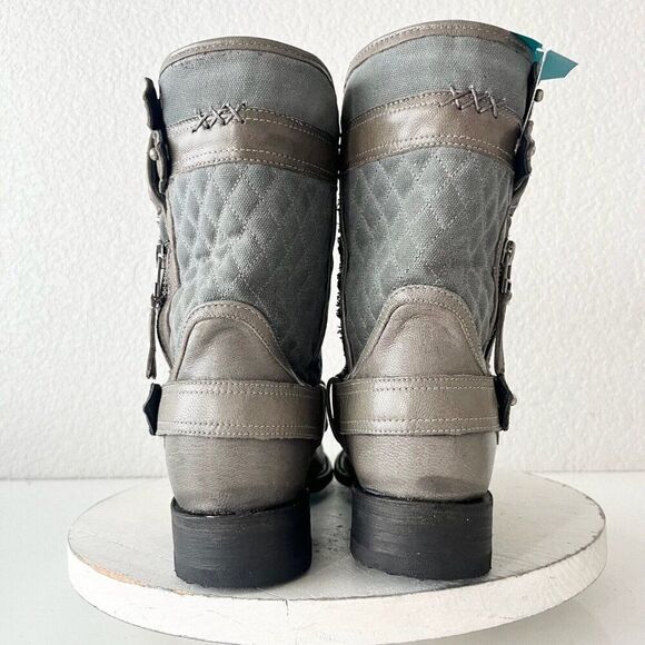 Lane Dustoff Women’s Western Moto Boots Gray Leather Harness Zip Ankle Size 8 - Picture 3 of 12
